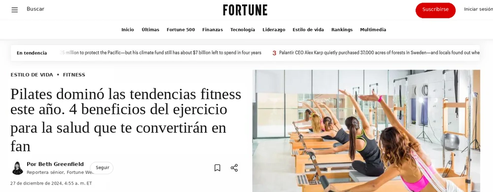 Titular de Fortune: Pilates dominated fitness trends this year